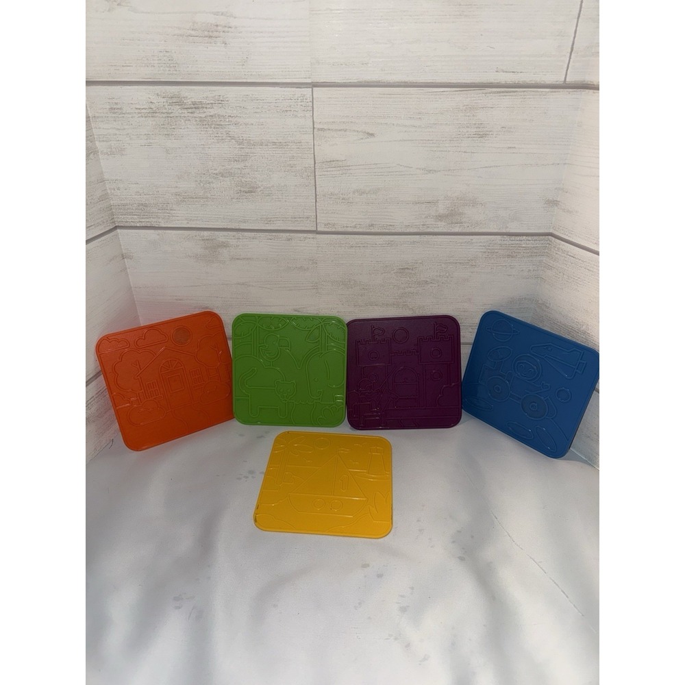 Tupperware TupperToys 1990 Picture Plates (5) Set/Rubbing Double Sided Kids Toy